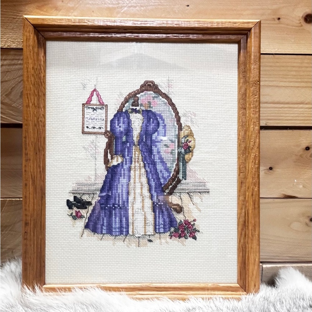 Vintage Framed Cross-stitch art 8x10